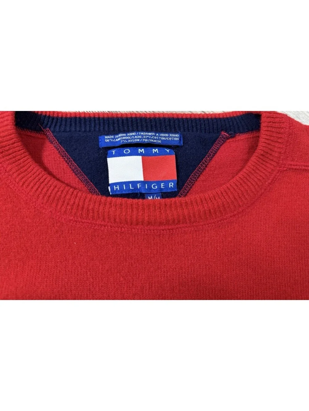 Vintage Tommy Hilfiger Sweater Mens Large Red Lambswool Preppy Logo Hong Kong